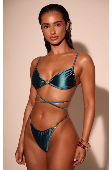 Teal Shine Swim Gold Trim Triangle Bikini Top