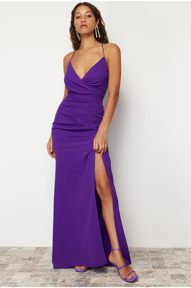 Purple Evening Dress With Piping Detailed Back