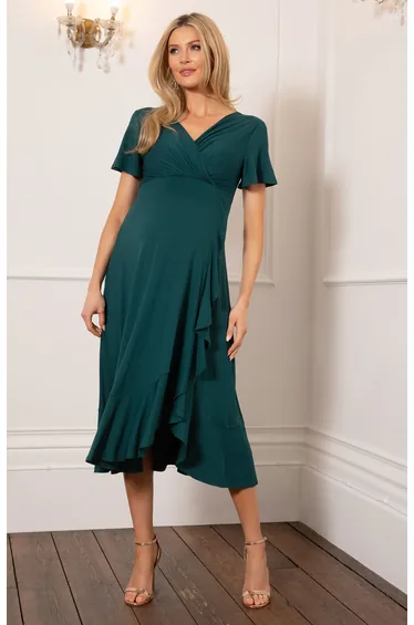 Waterfall Midi Dress Deep Green