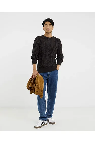 كنزة بياقة دائرية بحبكة كابل