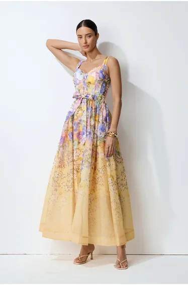 Feel the Sun Yellow Floral Print Sweetheart Maxi Dress