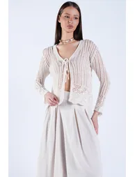 Vanilla Openwork Lacing Detailed Spanish Sleeve Knitwear Cardigan - 3