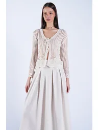 Vanilla Openwork Lacing Detailed Spanish Sleeve Knitwear Cardigan - 5