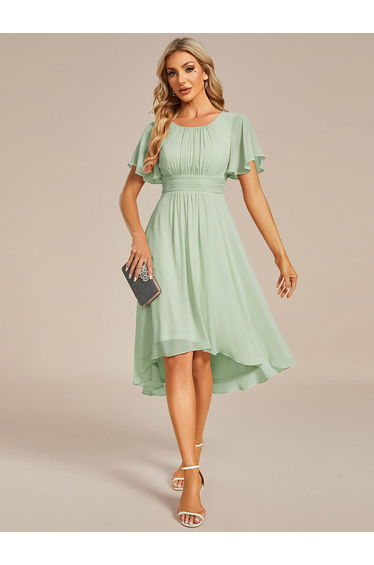 ever EDEN|Flowy Chiffon Round Neckline A-Line Knee Length Wedding Guest Dress