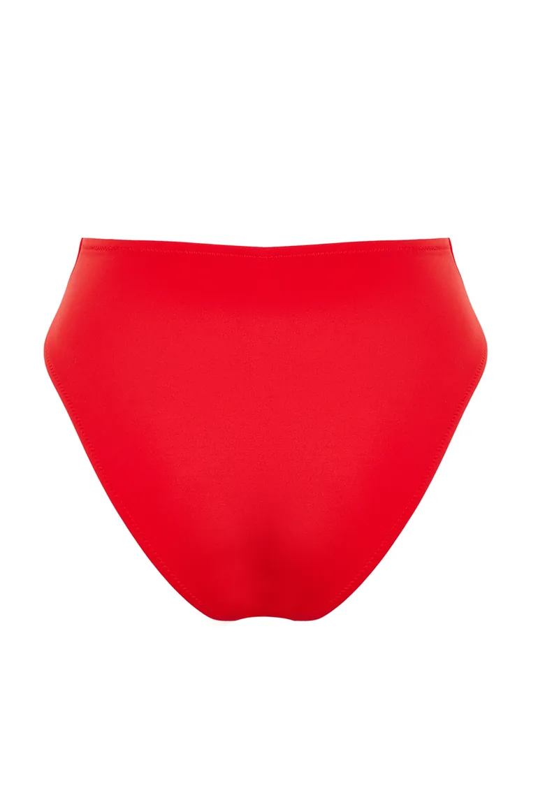 Red Belt Accessory High Waist High Leg Bikini Bottom - 5