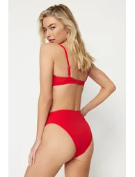 Red Belt Accessory High Waist High Leg Bikini Bottom - 2