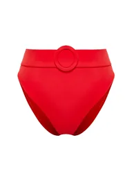 Red Belt Accessory High Waist High Leg Bikini Bottom - 3