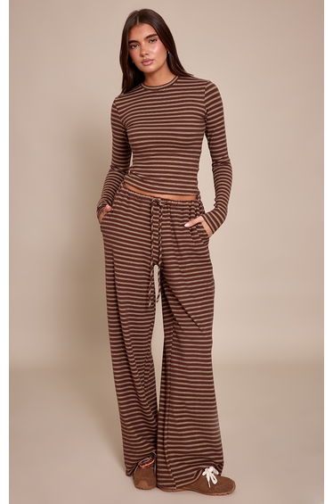 Chocolate Striped Soft Fleece Long Sleeve Top