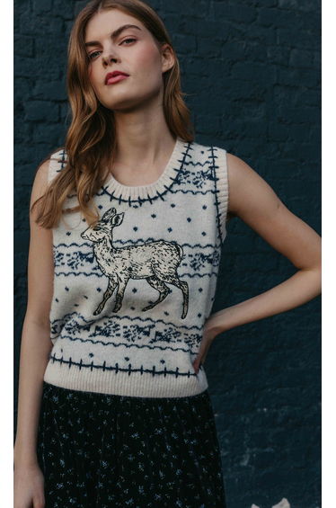 Cream Doe Fair Isle Knitted Vest Top