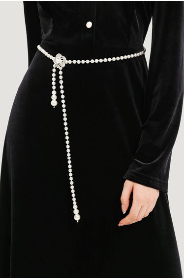 Lara Floral Metal Pearl Waist Chain Silver