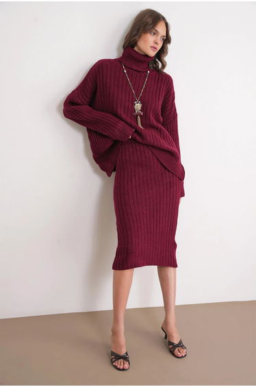 MIXRAY High Waist Ribbed Knit Skirt