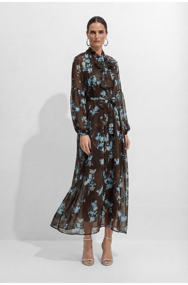 Your Own Muse Dark Brown Floral Print Sheer Sleeve Maxi Dress