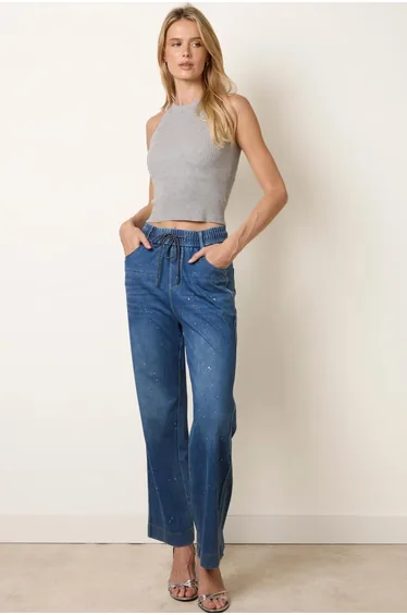 Paint Splashed Mirror Embellished Jeans
