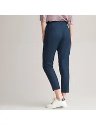 Straight Linen and Cotton Ankle Grazer Trousers, Length 26.5'' - 3