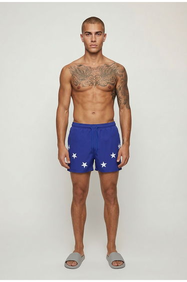 Star Print Short Length Swim Short - cobalt