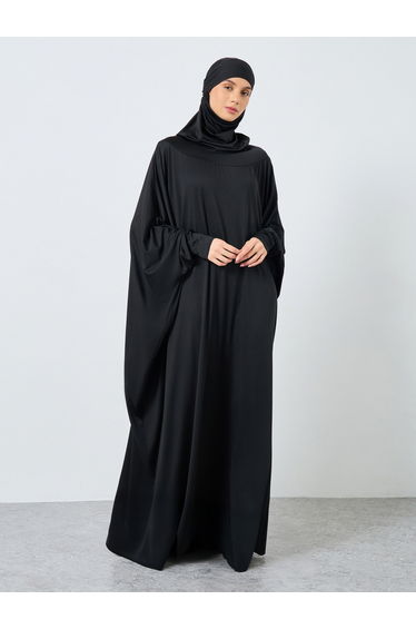 Solid Batwing Sleeve Hooded Abaya