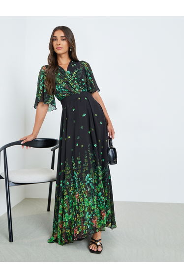 Women Green Floral Print A-Line Maxi Dress