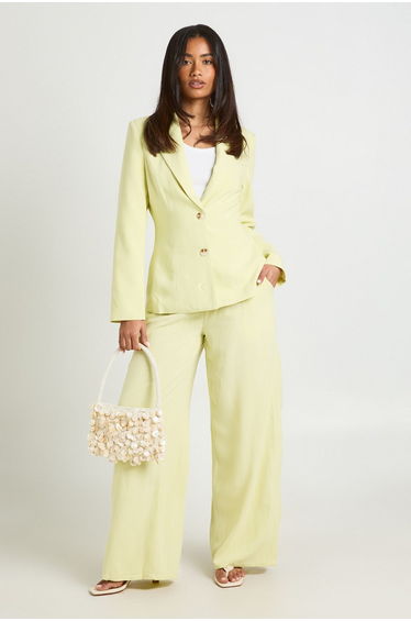 Linen Look Marl Fluid Leg Tailored Trousers - lemon