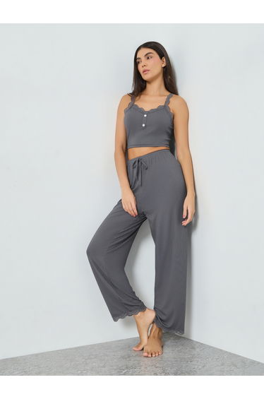 Grey Knit Crop Cami and Pyjama Set