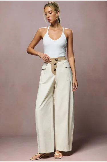 Asymmetrical Button Wide Leg Trousers
