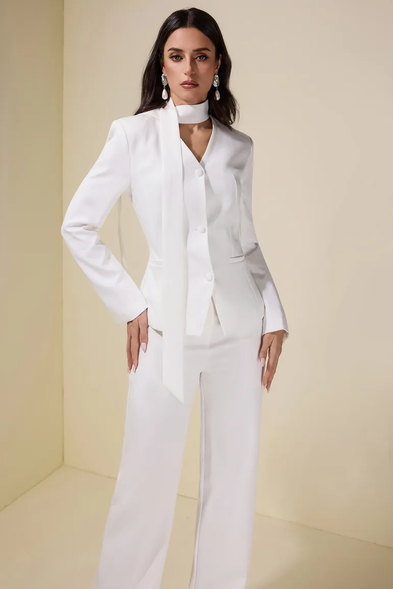 Solid Button Blazer & Pants Set - 2