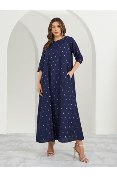 Textured Foil Print Flared Jalabiya