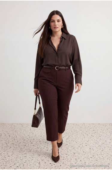 Brown High Waist Striped Wide Leg Plus Size Pants product thumbnail 3