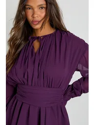 Chiffon Long Sleeve Skater Dress - plum - 3