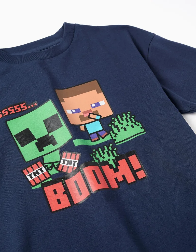 Cotton T-shirt With Minecraft Prints For Boys, Navy Blue - 2