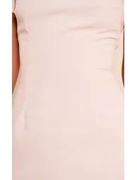 Beige Woven Collar Neck Short Sleeve Mini Dress - 3