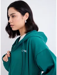 Oversized Longline Zip Through Slogan Hoodie - 3