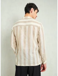 Men Striped Mandarin Collar Relaxed Fit Shirt - 5