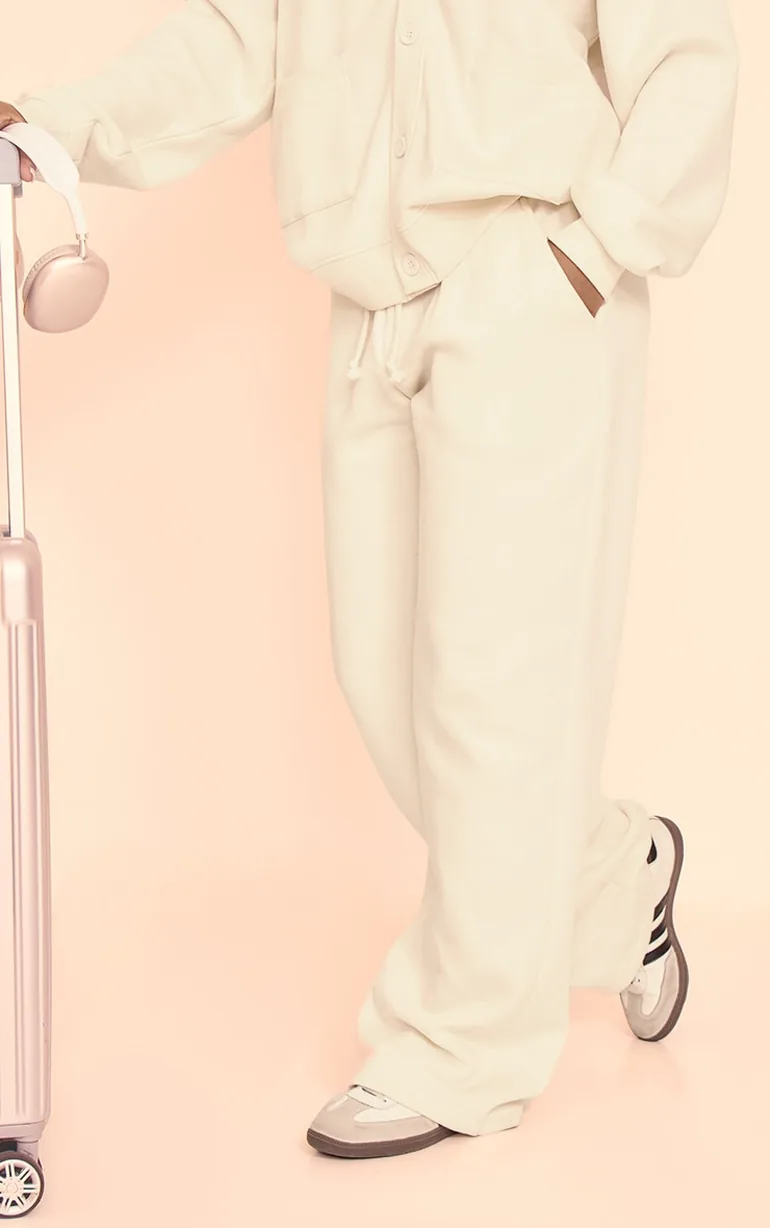 Cream Wide Leg Drawstring Joggers - 1
