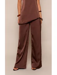 Chocolate Satin Wide Leg Loose Trousers Co-ord - 1