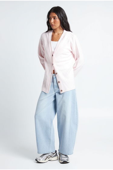 Tall Rib Knit Boyfriend Cardigan - pink