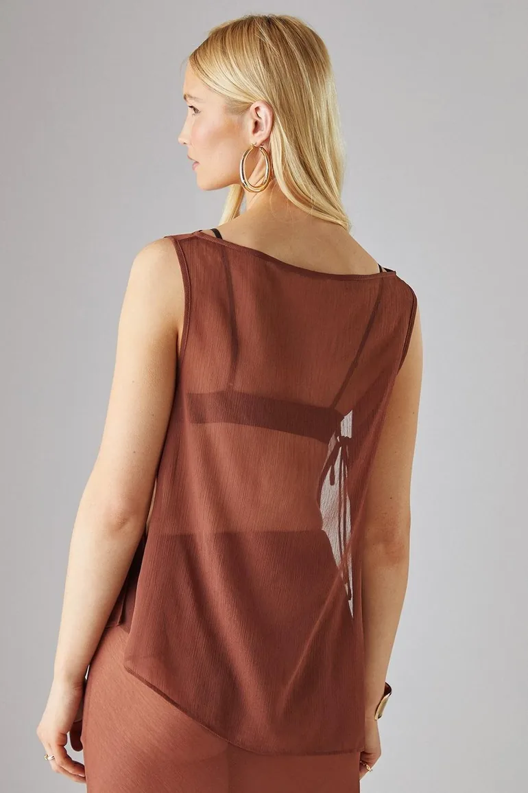 Chiffon Tie Side Asymmetric Top - 2