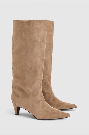 Kitten Heel Pull On Column Boots - taupe product thumbnail 3