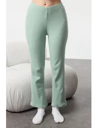Mint Brushed Soft Ribbed Cardigan Knitted Pajama Set - 3