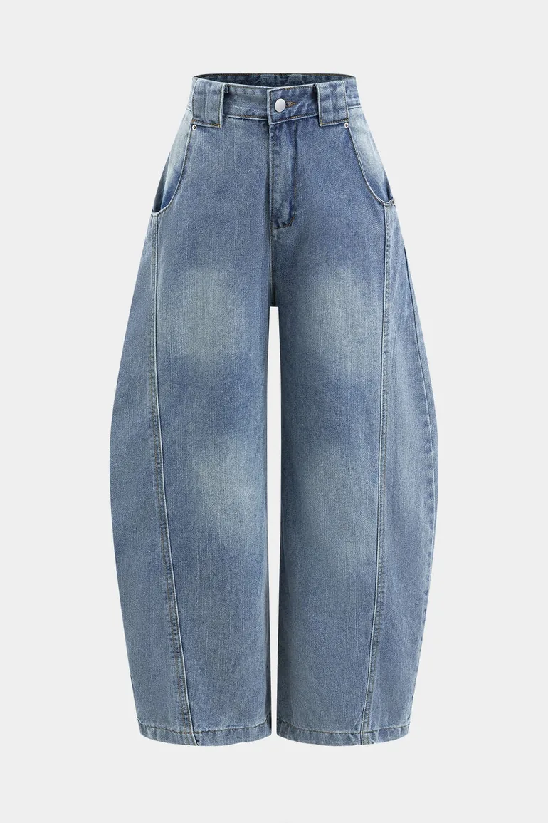 Denim Wide Leg Barrel Jeans