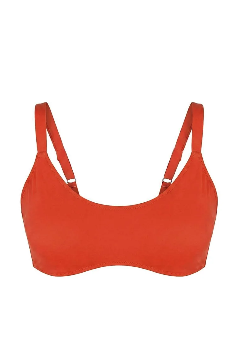 Red Bralette Covered Basic Plus Size Bikini Top - 3