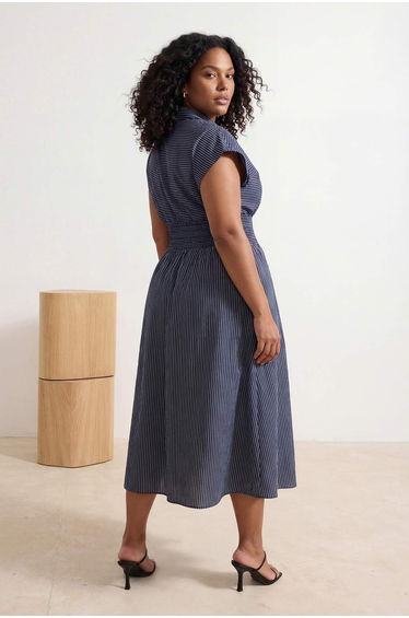 Navy Blue Maroken Woven Large Size Dress product thumbnail 3