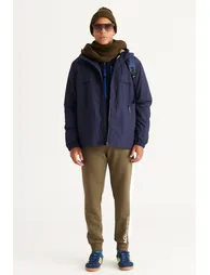 Navy Blue Standard Fit Regular Cut Coat with Hooded Side Pockets