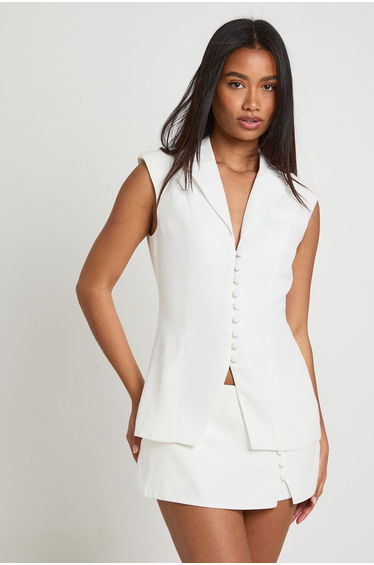 Button Detail Cinched Waistcoat - white product thumbnail 2