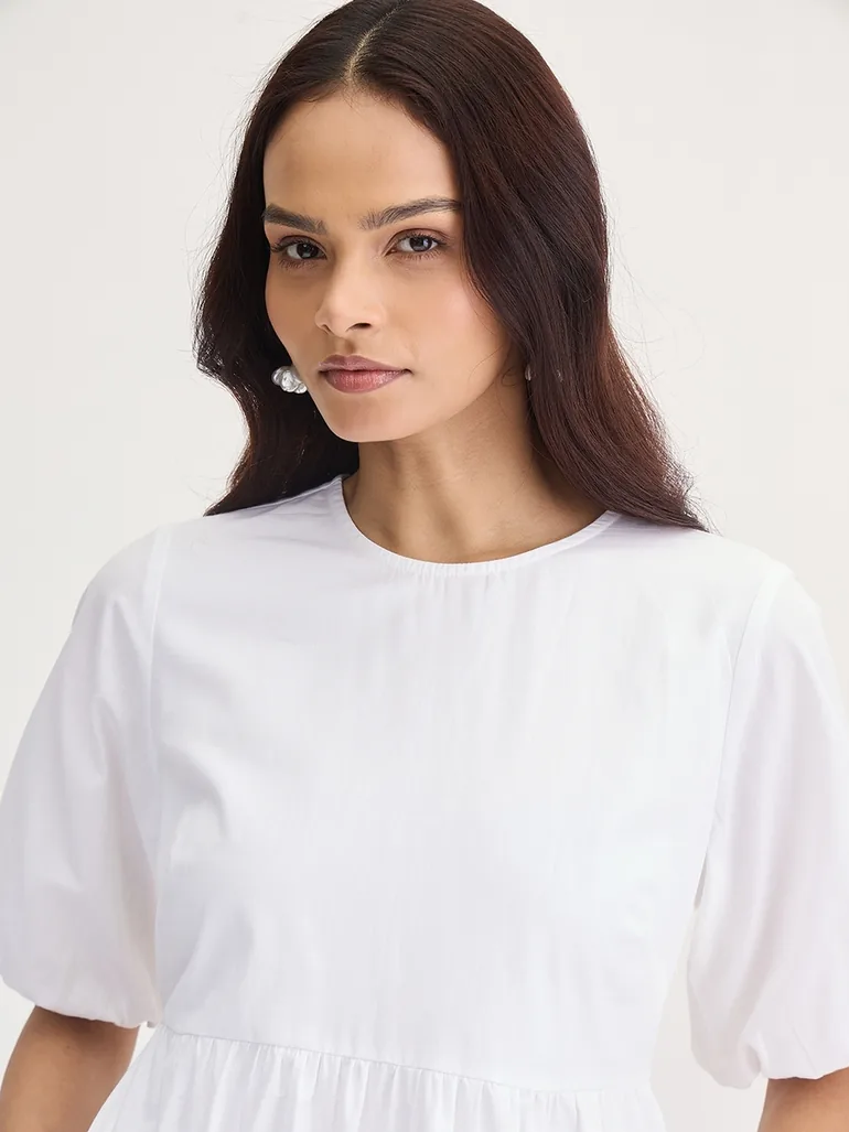 White Cotton Tiered Maxi Dress - 4