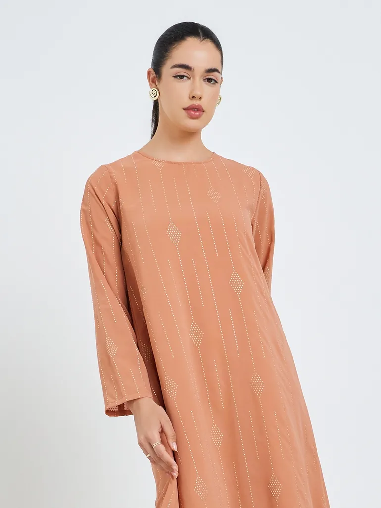 Women Peach Ruffled Hem Maxi Jalabiya - 1