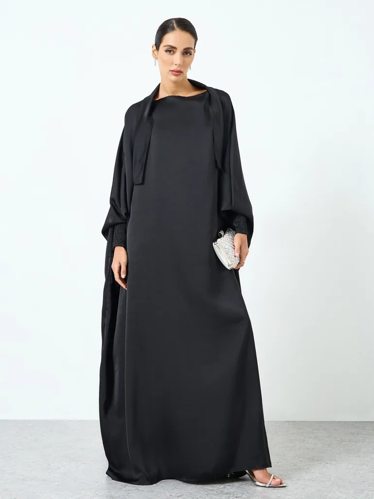 Women Black Kimono Sleeve Abaya