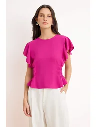 Cherry Side Gipe Detailed Woven Blouse - 1