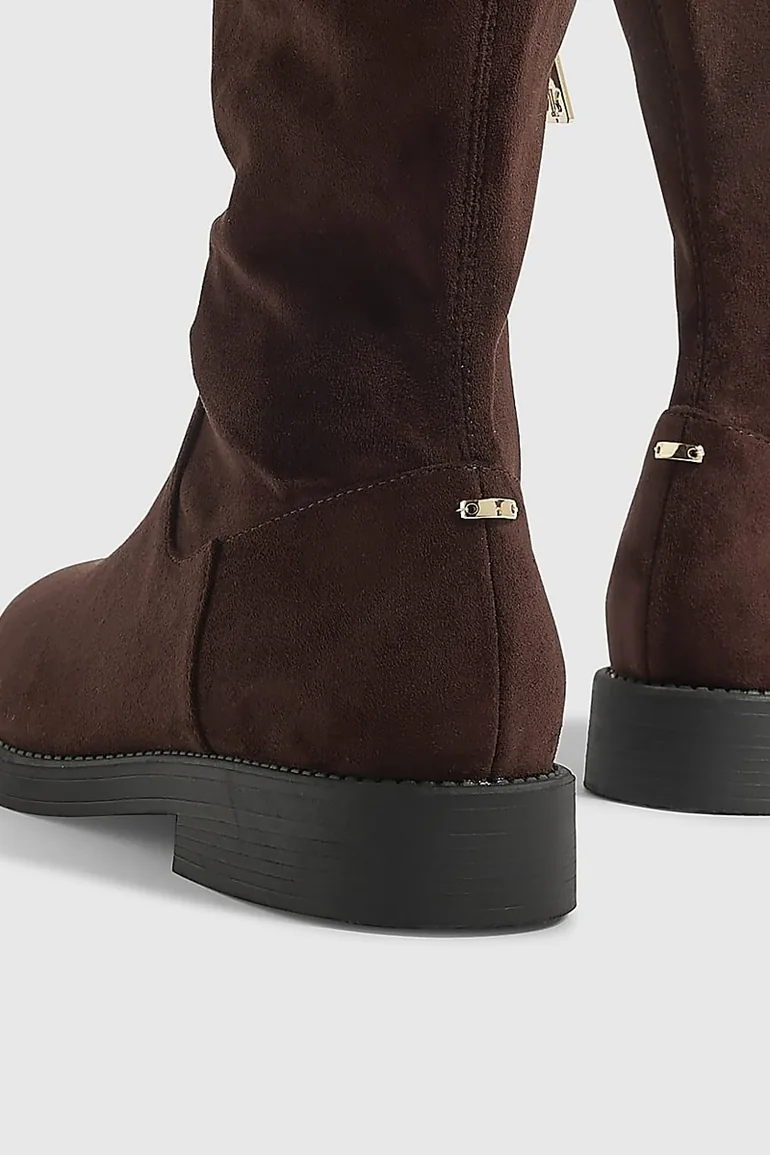 Brown Faux Suede Knee High Boots - 3