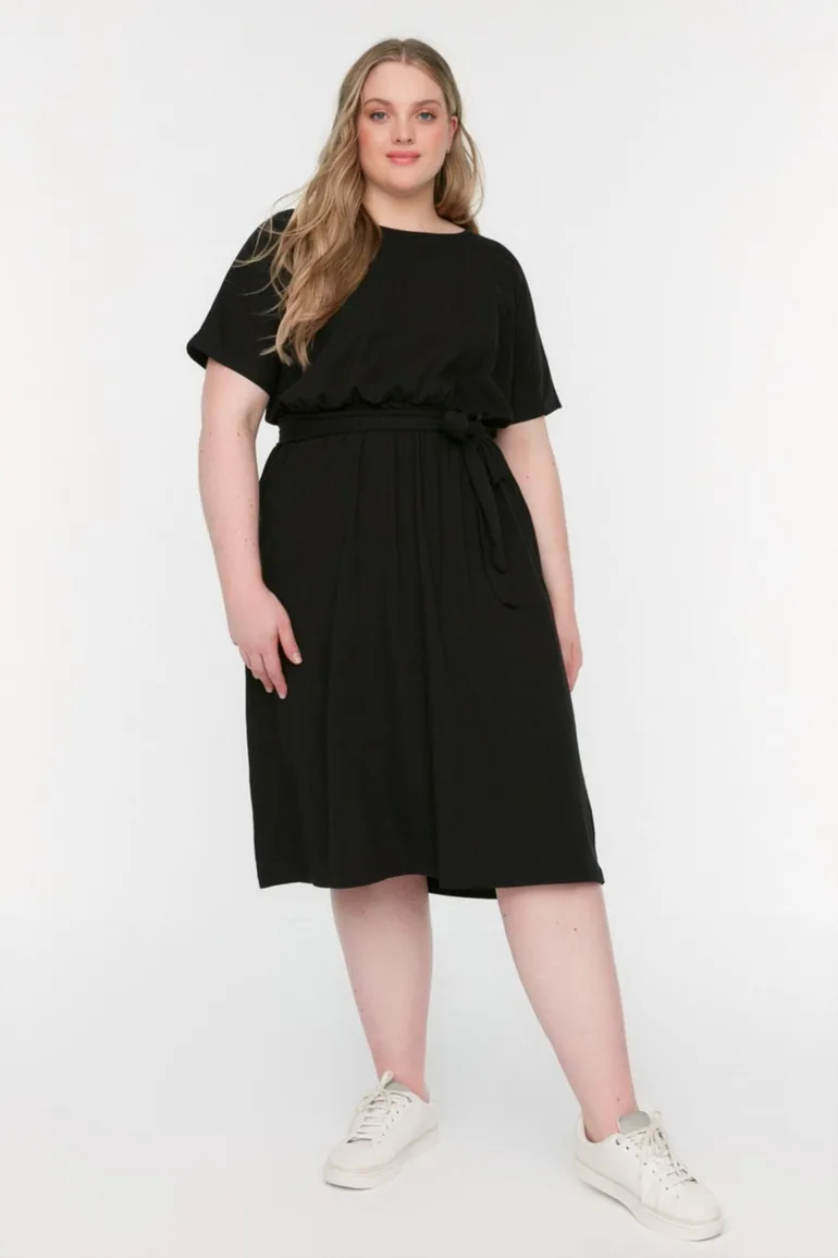 Black Plus A-Line Midi Dress - 1