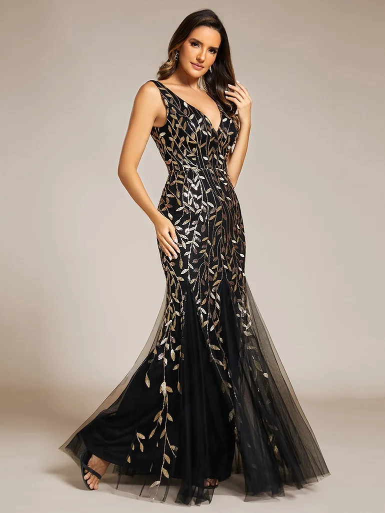 ever ORIEL|Women's Double V-Neck Fishtail Sequin Evening Dress - 2